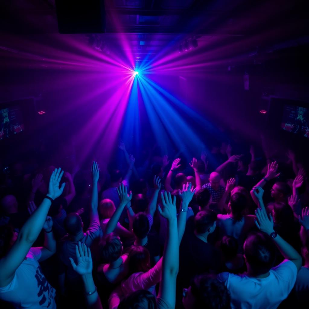 Dancefloor du Kosma, mains en l'air sous les lumières